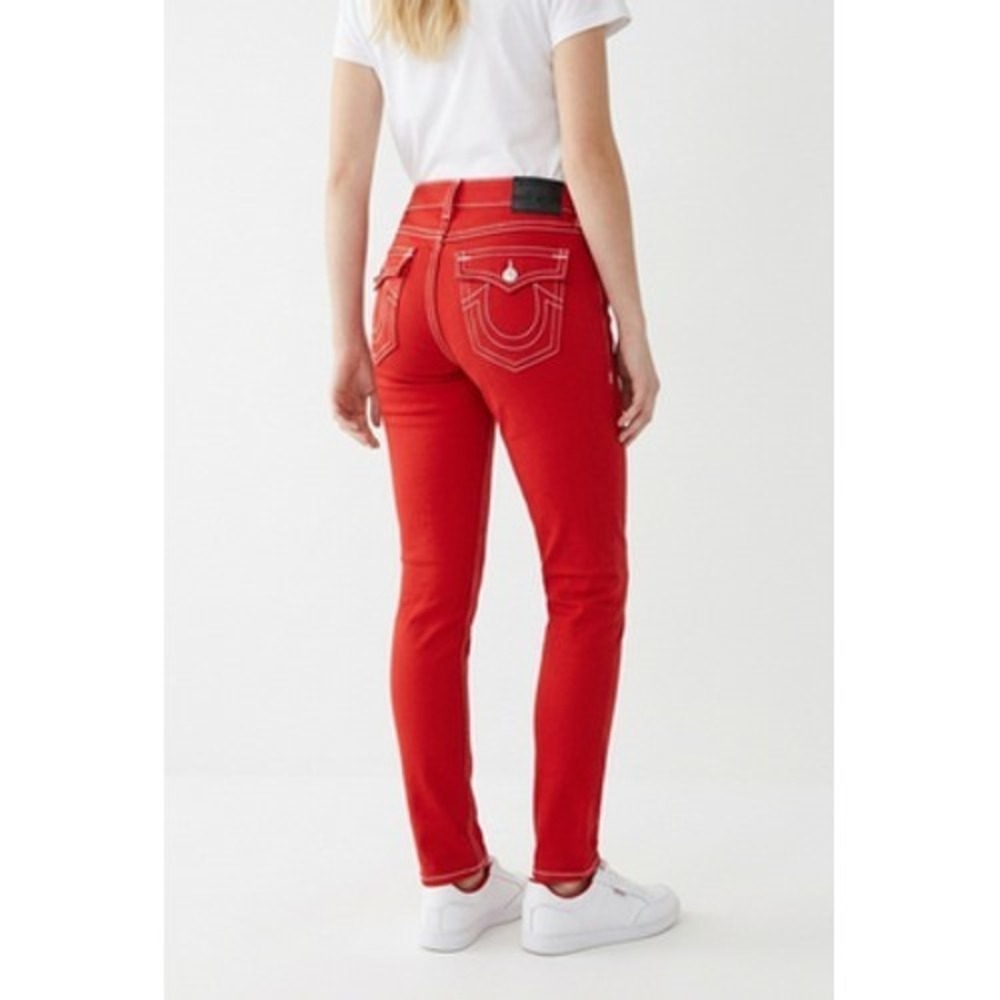 True Religion Casey Jeans Womens 31 Red Low Rise Super Skinny Stretch Made USA